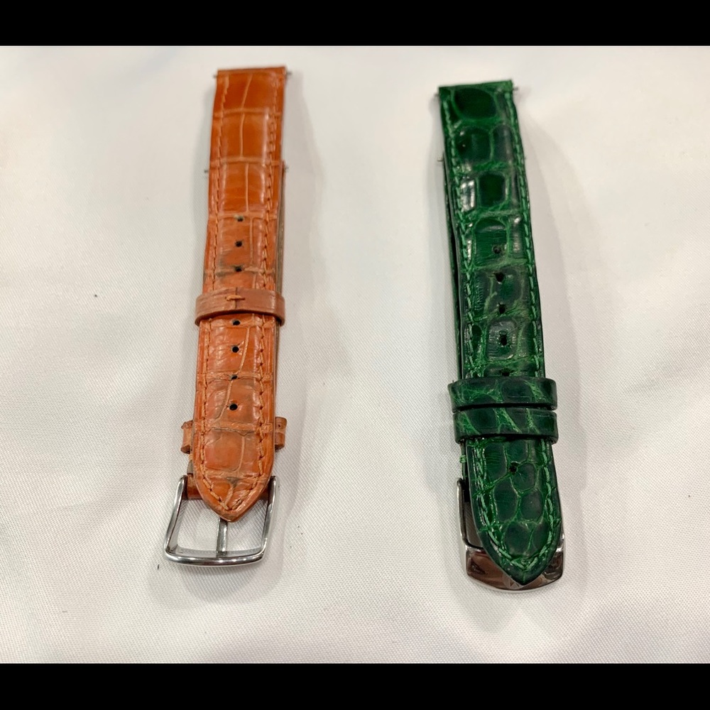 16mm Michele Orange&Green Leather Wristwatch Bands